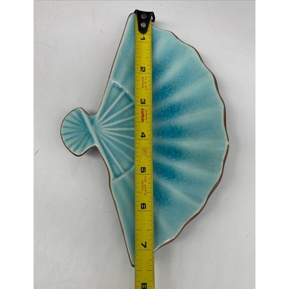 Pier 1 Ceramic Fan-Shaped Trinket Dish In Crackled Turquoise Glaze 8" - Picture 5 of 8